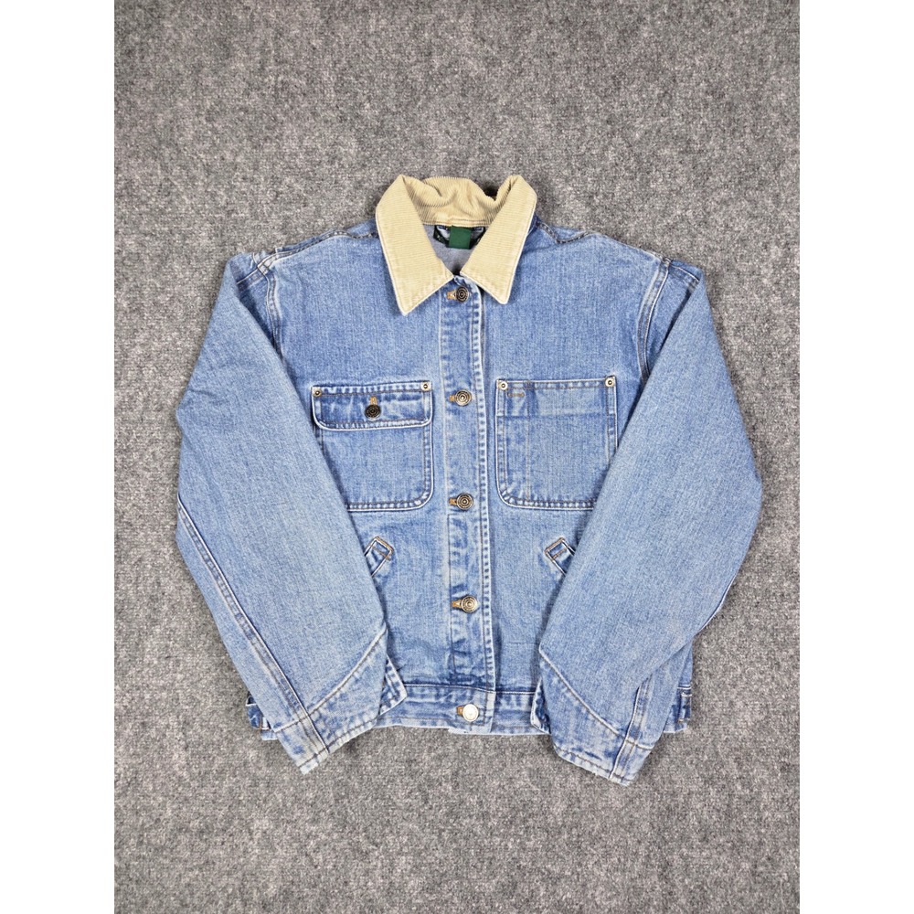 Vintage Ralph Lauren Denim Trucker Jacket Womens M Blue Corduroy Barn Coat